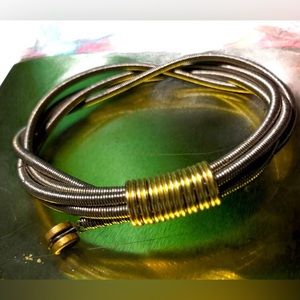 Guitar String Bangle Bracelet Hand Crafted by Twisted Minds Designs Silver